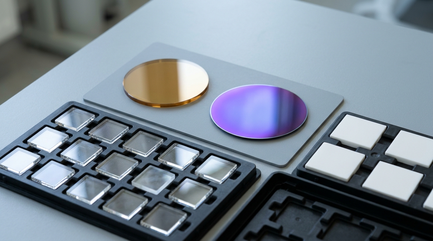 Silicon Wafers & Thermal Oxide (SiO2/Si) Substrates (Si / SiO2-on-Si, CAS 7440-21-3) — Fused Quartz & Substrates studio photograph